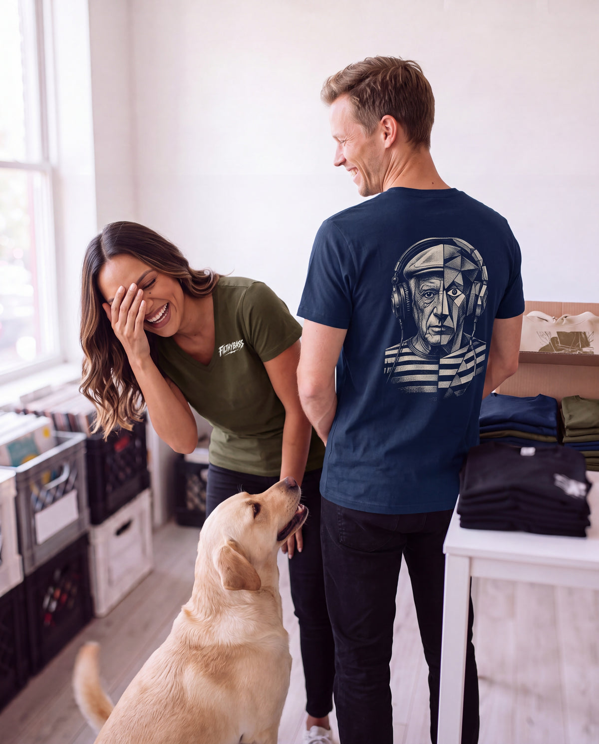 Pablo Picasso Went Half Cubist at the Drop - FILTHYBASS - V-Neck Shirt - Cream Print on Navy — lifestyle