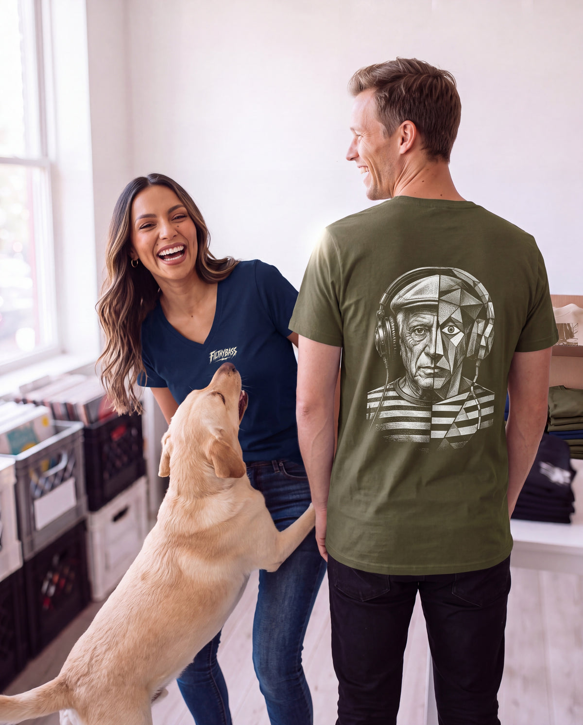 Pablo Picasso Went Half Cubist at the Drop - FILTHYBASS - V-Neck Shirt - Cream Print on Navy — lifestyle