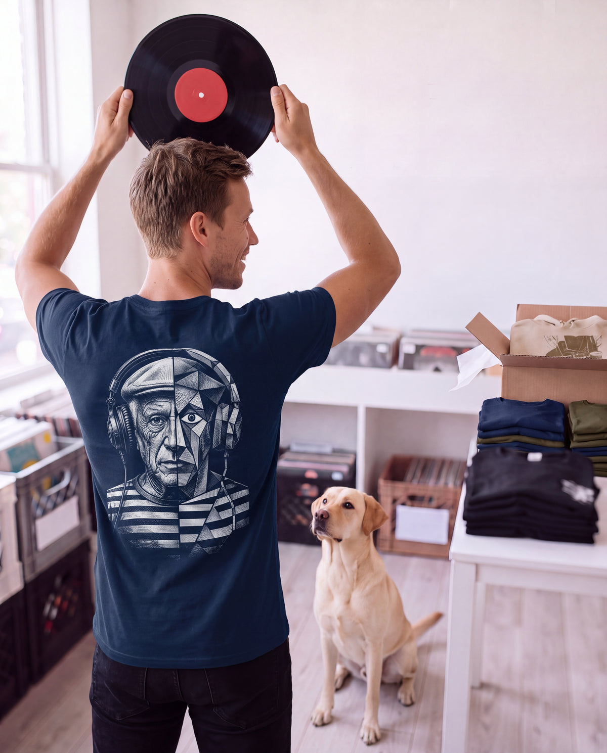 Pablo Picasso Went Half Cubist at the Drop - FILTHYBASS - V-Neck Shirt - White Print on Navy — lifestyle